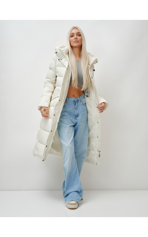 Длинный зимний пуховик с капюшоном для женщин