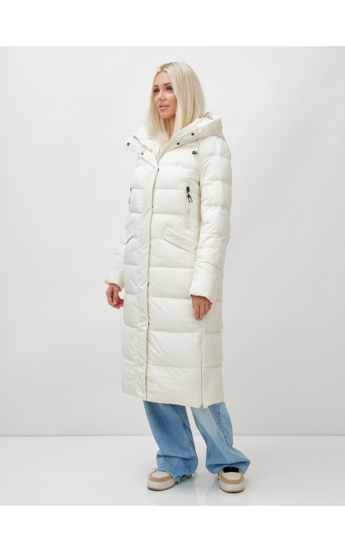 Длинный зимний пуховик с капюшоном для женщин