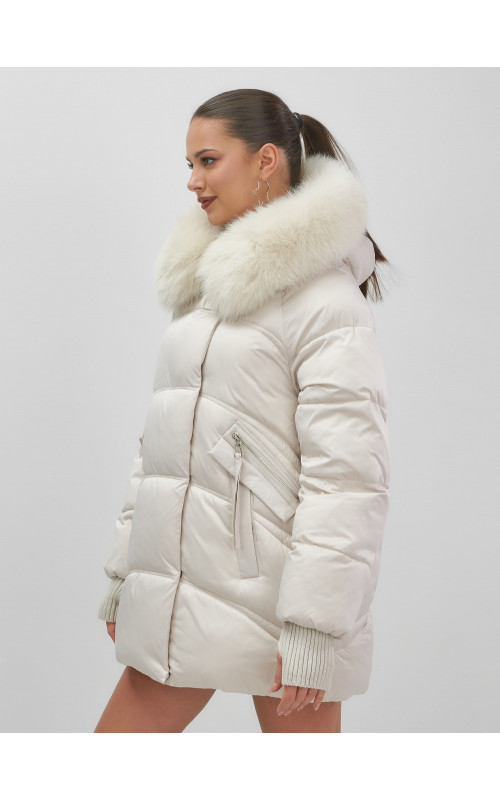 Роскошный зимний пуховик с мехом песца премиум-класса для женщин.