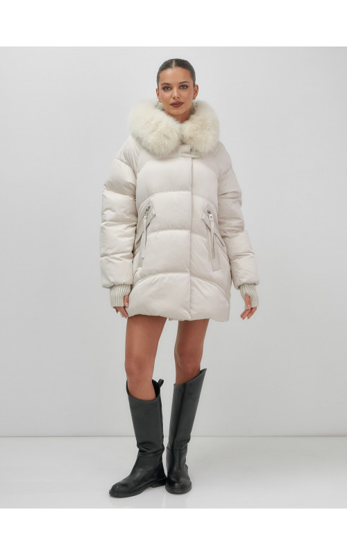 Роскошный зимний пуховик с мехом песца премиум-класса для женщин.