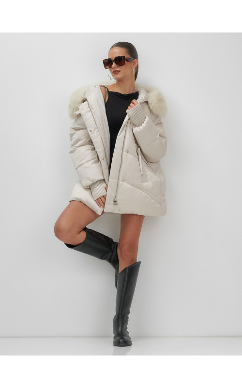 Роскошный зимний пуховик с мехом песца премиум-класса для женщин.