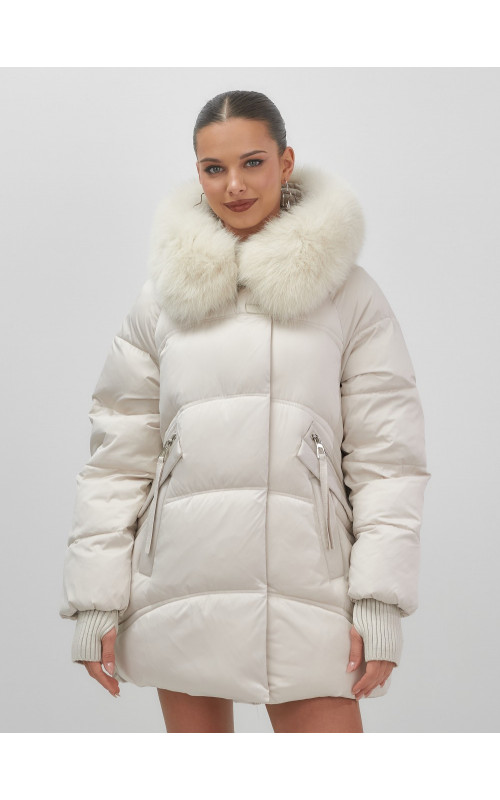 Роскошный зимний пуховик с мехом песца премиум-класса для женщин.