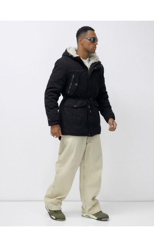 Мужская зимняя парка с меховым капюшоном — защита от холода.