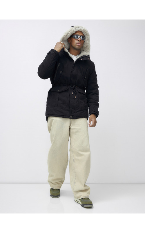 Мужская зимняя парка с меховым капюшоном — защита от холода.