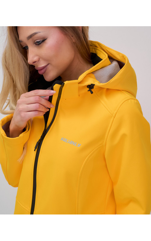Женская спортивная парка с капюшоном, жёлтый softshell.