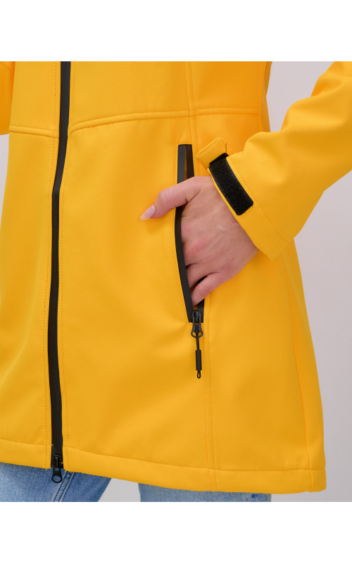 Женская спортивная парка с капюшоном, жёлтый softshell.