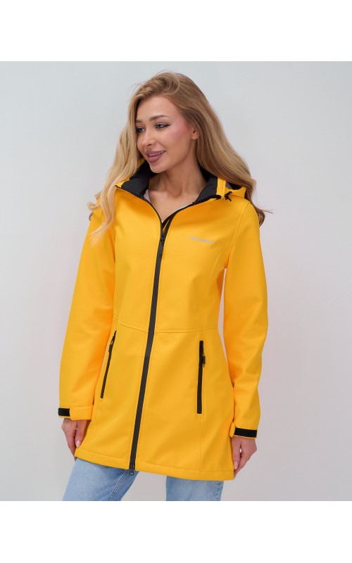 Женская спортивная парка с капюшоном, жёлтый softshell.