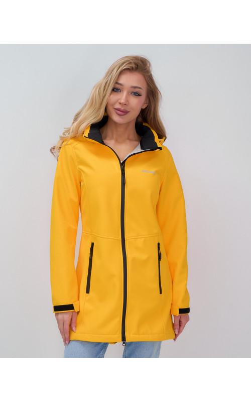 Женская спортивная парка с капюшоном, жёлтый softshell.