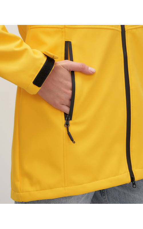 Женская спортивная парка с капюшоном, жёлтый softshell.