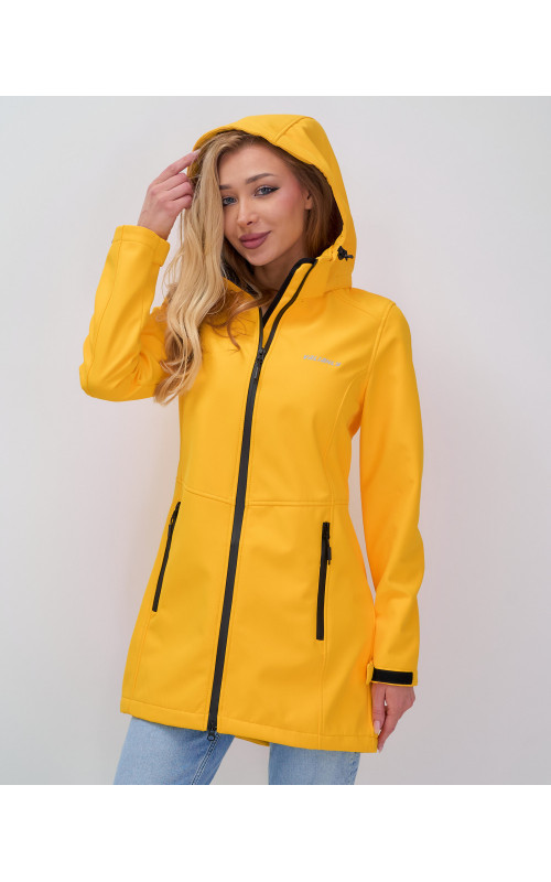 Женская спортивная парка с капюшоном, жёлтый softshell.