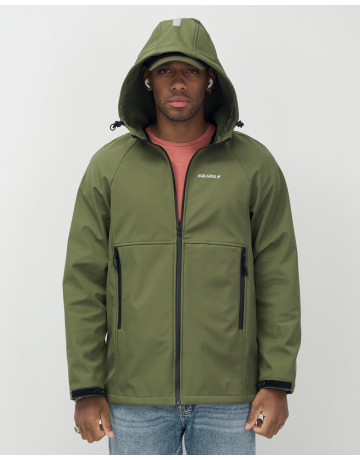Мужская спортивная ветровка с капюшоном softshell, цвет хаки