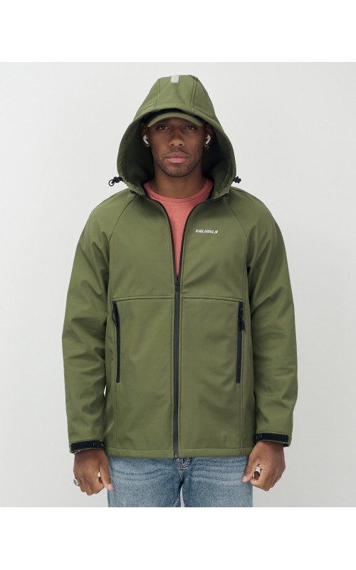 Мужская спортивная ветровка с капюшоном softshell, цвет хаки