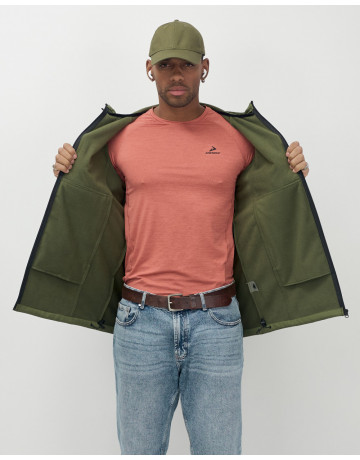 Мужская спортивная ветровка с капюшоном softshell, цвет хаки