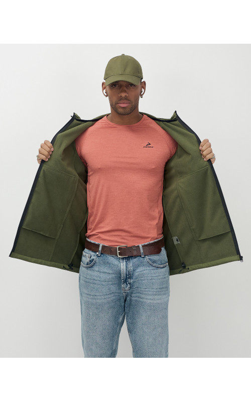 Мужская спортивная ветровка с капюшоном softshell, цвет хаки