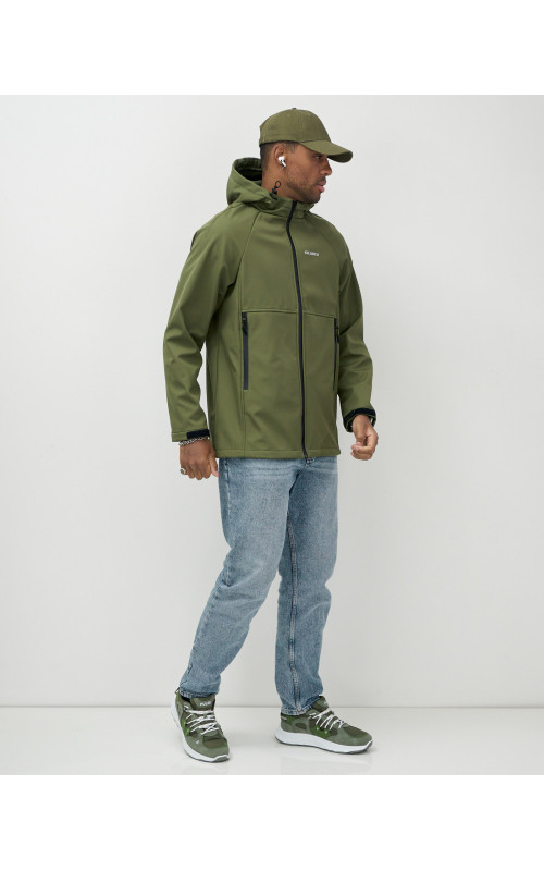 Мужская спортивная ветровка с капюшоном softshell, цвет хаки