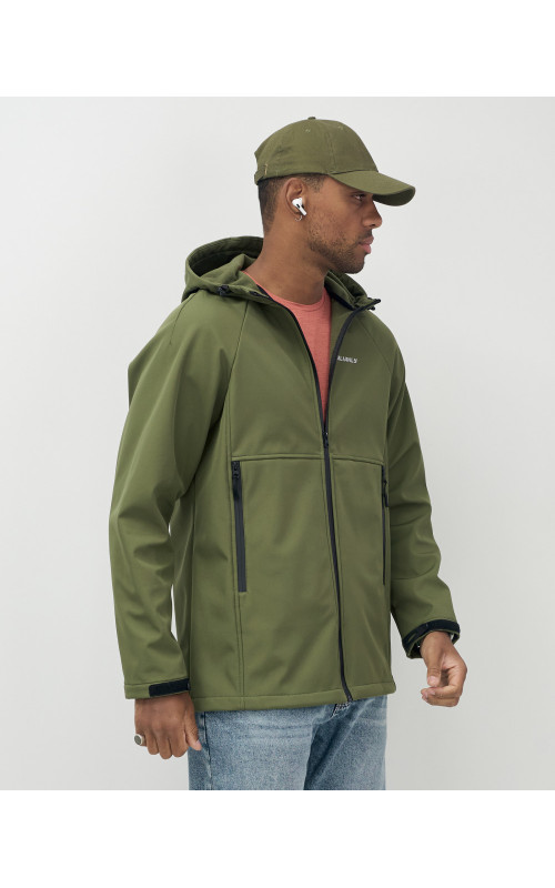 Мужская спортивная ветровка с капюшоном softshell, цвет хаки