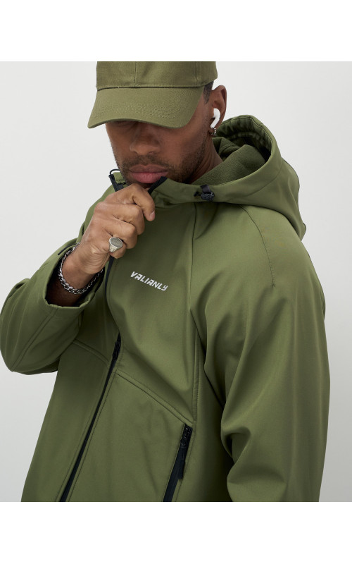 Мужская спортивная ветровка с капюшоном softshell, цвет хаки