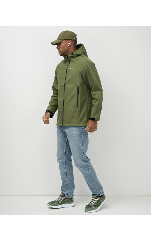 Мужская спортивная ветровка с капюшоном softshell, цвет хаки