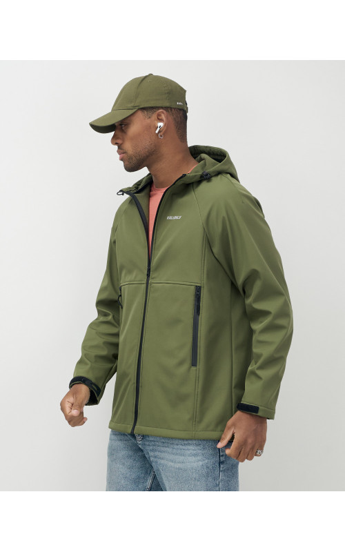 Мужская спортивная ветровка с капюшоном softshell, цвет хаки
