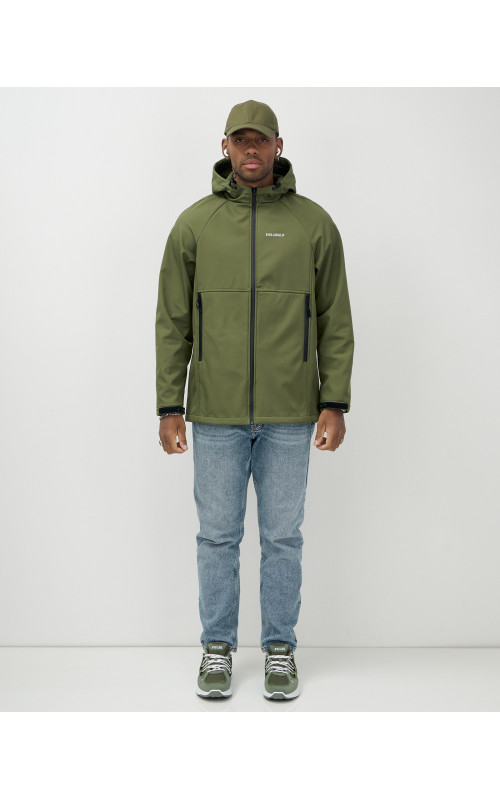 Мужская спортивная ветровка с капюшоном softshell, цвет хаки