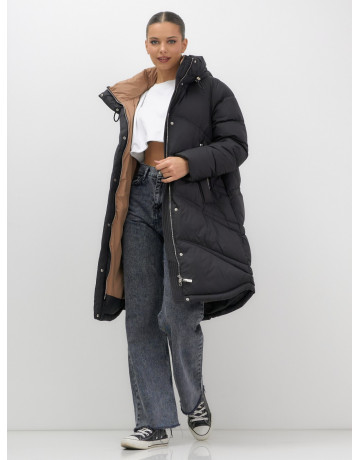Длинный зимний пуховик с капюшоном для женщин