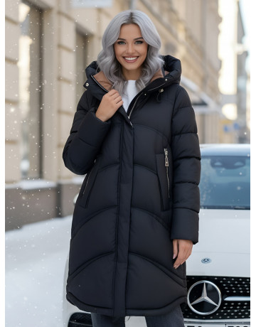 Длинный зимний пуховик с капюшоном для женщин