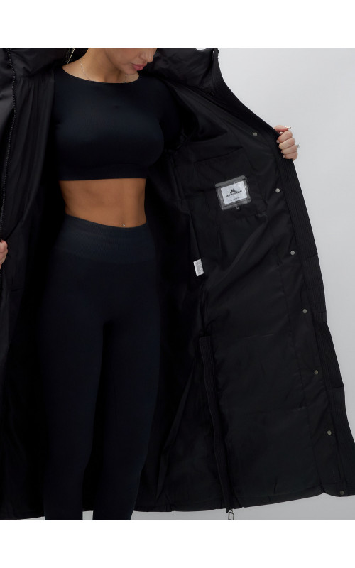 Длинный зимний пуховик с капюшоном для женщин