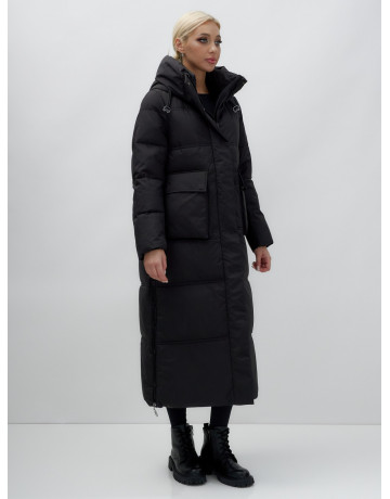 Длинный зимний пуховик с капюшоном для женщин