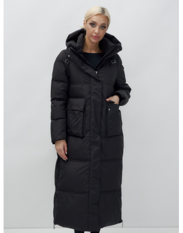 Длинный зимний пуховик с капюшоном для женщин