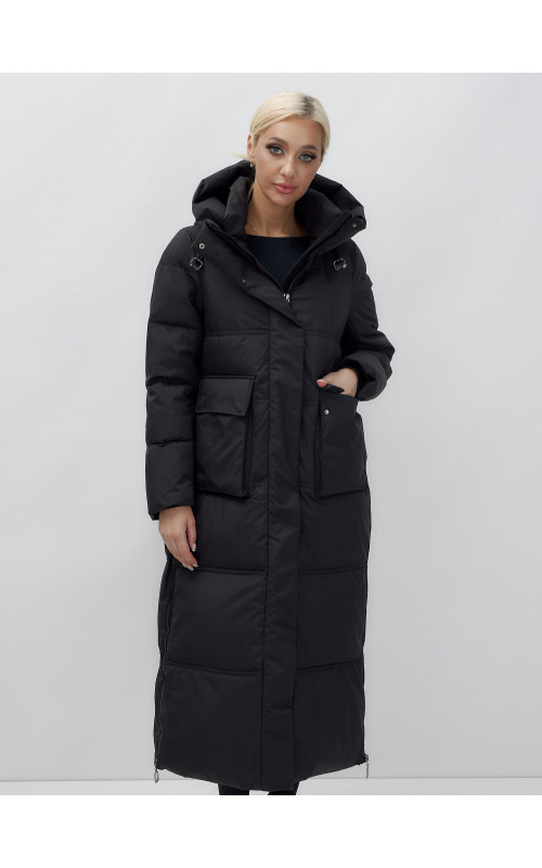 Длинный зимний пуховик с капюшоном для женщин