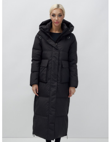 Длинный зимний пуховик с капюшоном для женщин