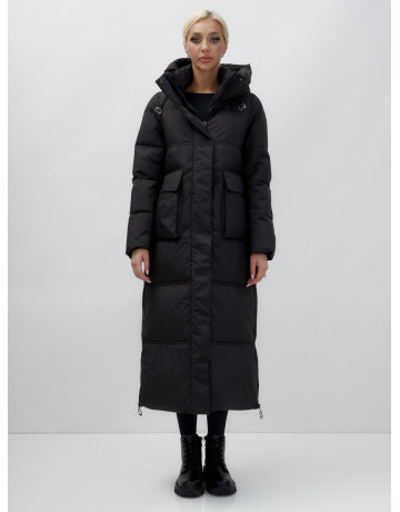 Длинный зимний пуховик с капюшоном для женщин