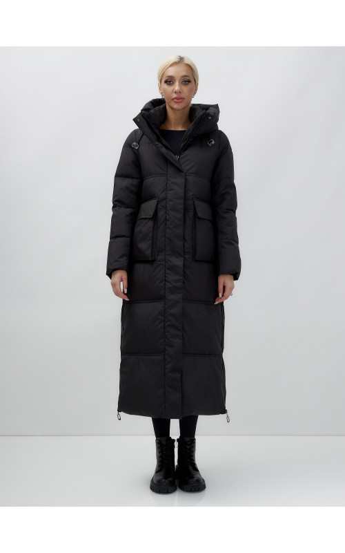 Длинный зимний пуховик с капюшоном для женщин
