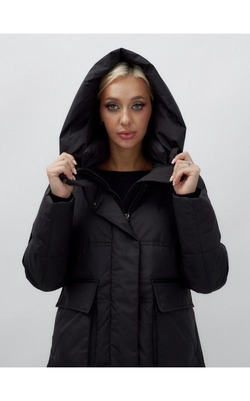 Длинный зимний пуховик с капюшоном для женщин