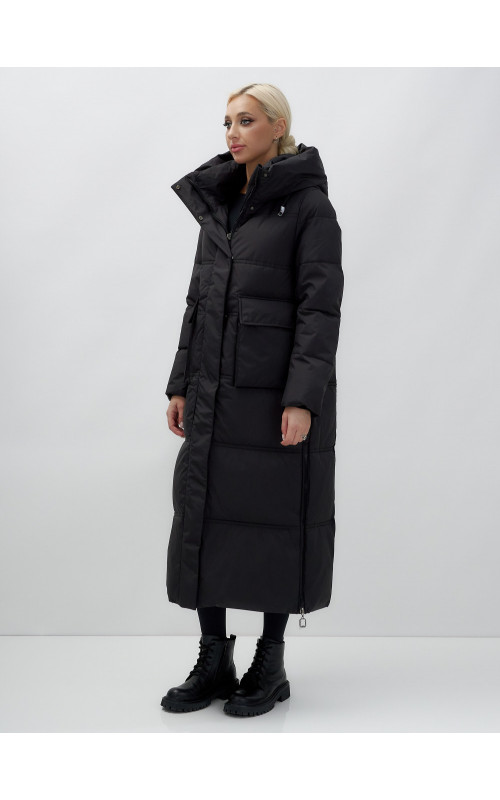 Длинный зимний пуховик с капюшоном для женщин