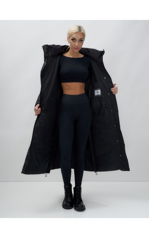 Длинный зимний пуховик с капюшоном для женщин