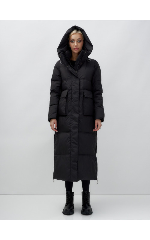 Длинный зимний пуховик с капюшоном для женщин