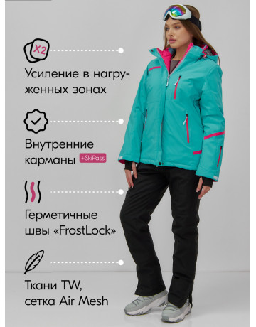 Женский горнолыжный костюм бирюзового цвета