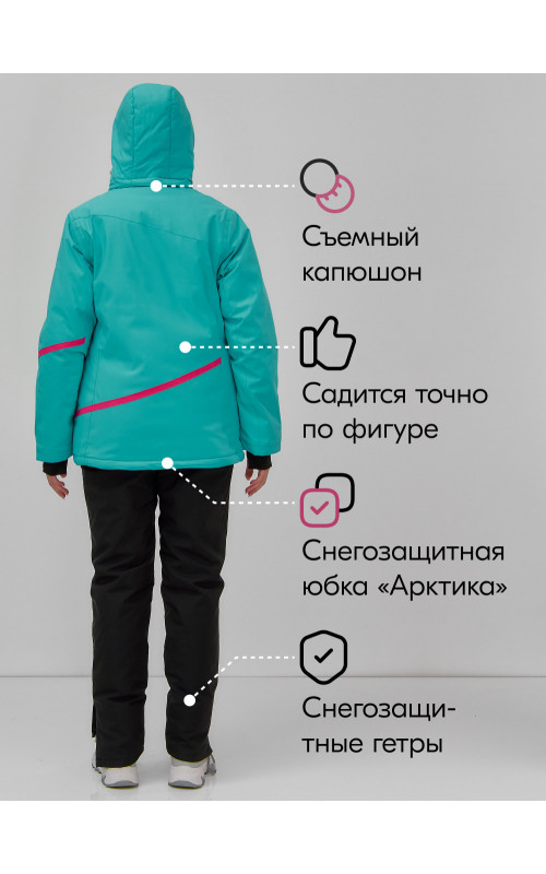 Женский горнолыжный костюм бирюзового цвета