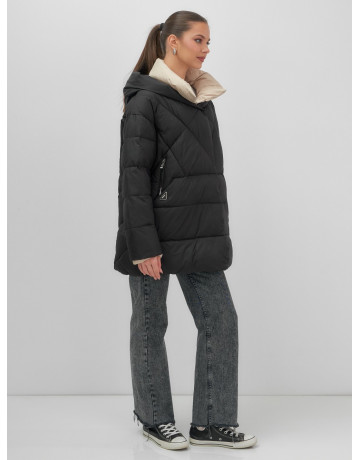 Утеплённый женский пуховик большого размера с капюшоном.