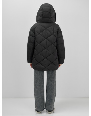 Утеплённый женский пуховик большого размера с капюшоном.