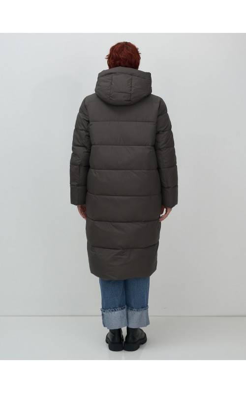 Женский длинный пуховик с капюшоном для зимы