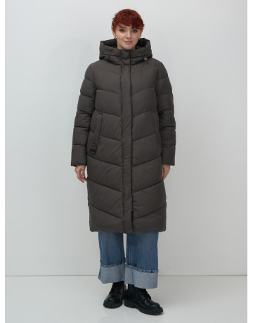 Женский длинный пуховик с капюшоном для зимы