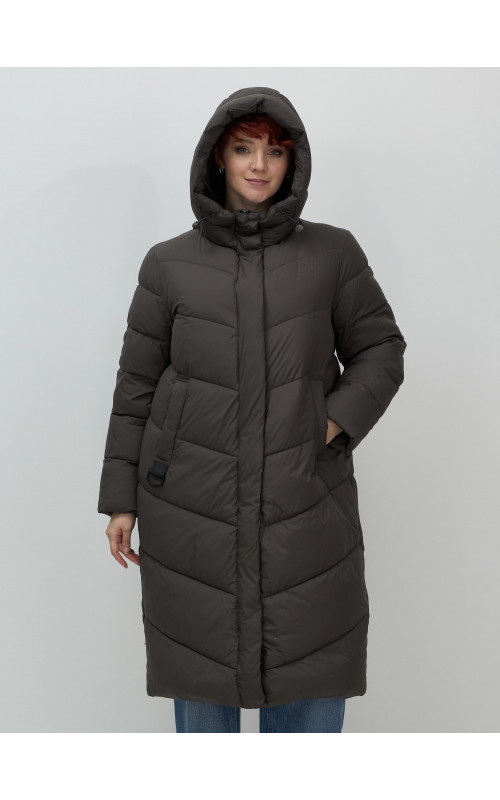 Женский длинный пуховик с капюшоном для зимы