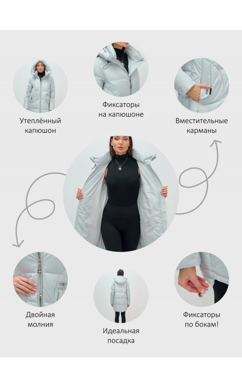 Пуховик женский зимний с капюшоном голубой.