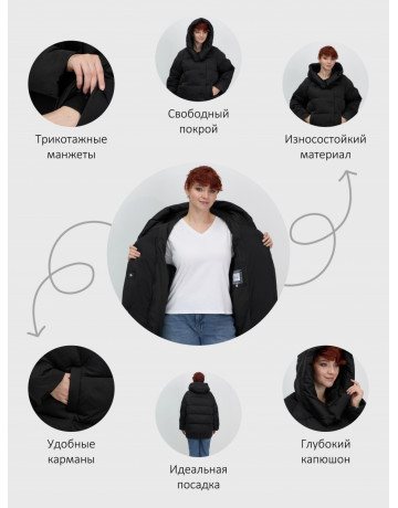 Пуховик женский зимний с капюшоном, чёрный.