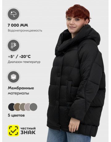 Пуховик женский зимний с капюшоном, чёрный.