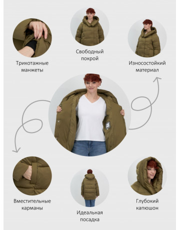 Пуховик зимний женский с капюшоном, модный горчичного оттенка