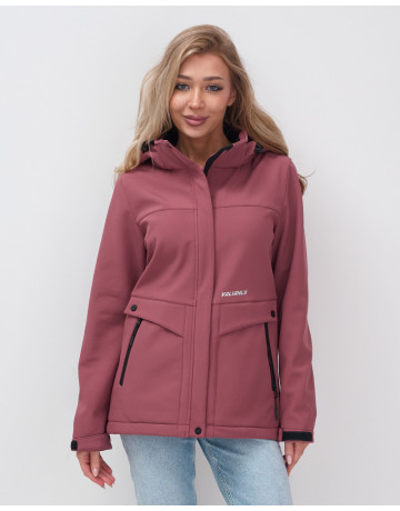 Женская спортивная ветровка с капюшоном softshell малинового цвета