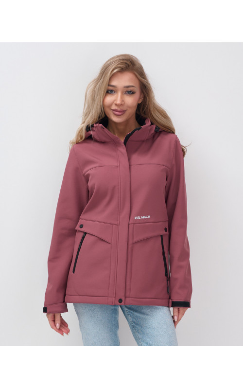 Женская спортивная ветровка с капюшоном softshell малинового цвета